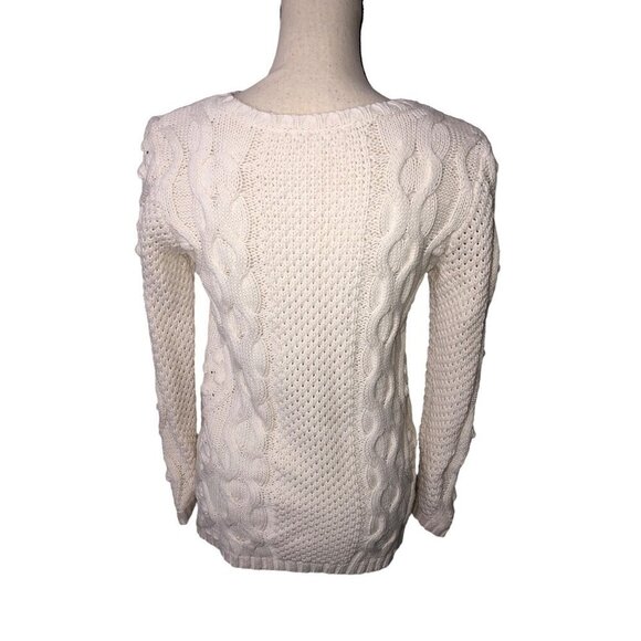 Coldwater Creek Womens Size XS Cable Knit Sweater Ivory Off White Cotton Blend - Picture 3 of 8